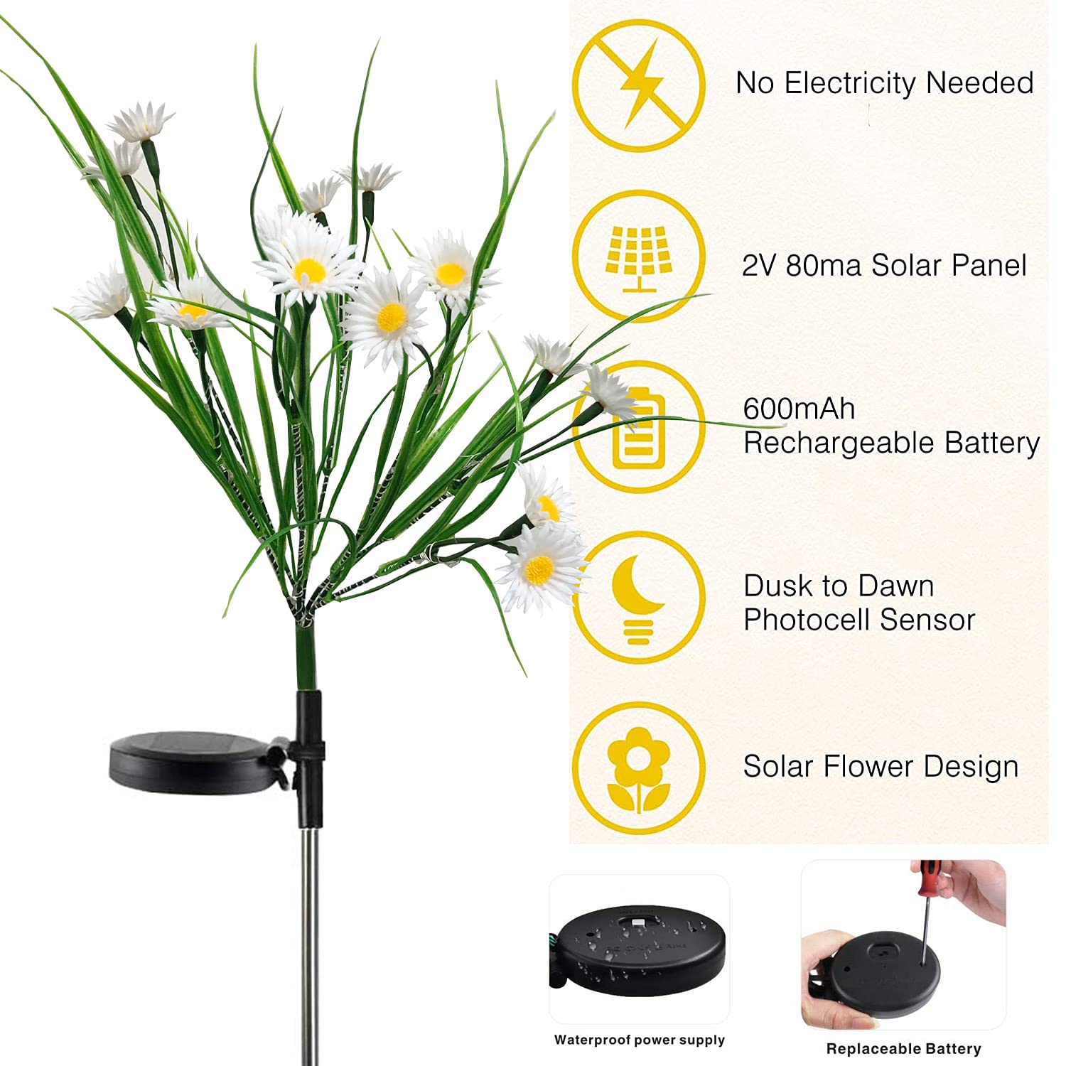 AMZSTAR Solar Daisy Flower Decorative Garden Stake Lights, 28 LED